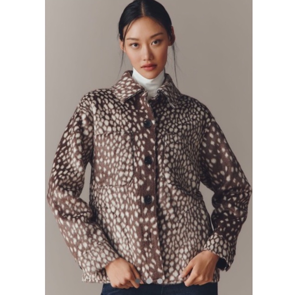 Avec Les Filles for Anthropologie Faux Fur Shacket Animal Print Jacket XS NEW